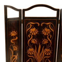Antique Art Nouveau Mahogany Painted Fire Folding Screen Liberty Co London 1900