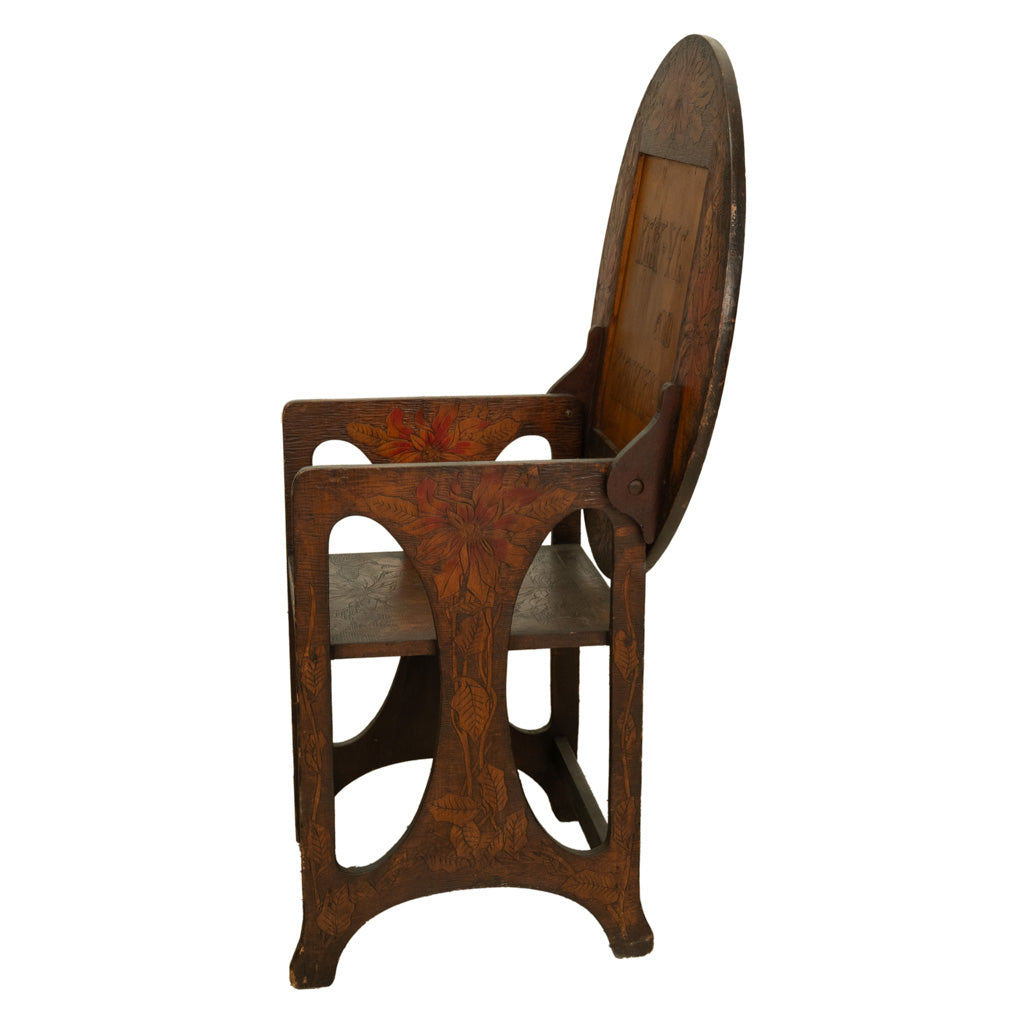 Antique Folk Art Poker Work Arts & Crafts Monks Bench Table Chair New York 1900