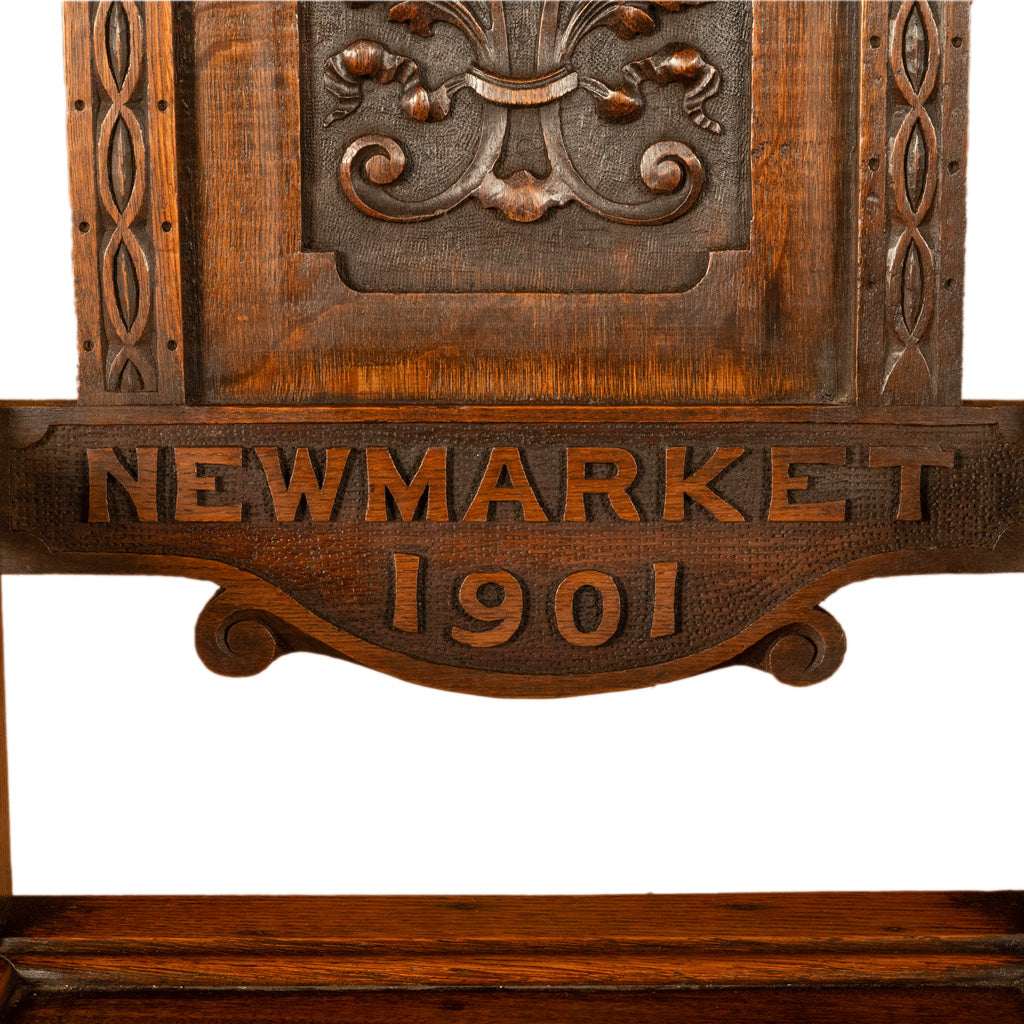 Antique Welsh Carved Oak Eisteddfod Bardic Chair Newmarket Trelawnyd Wales 1901