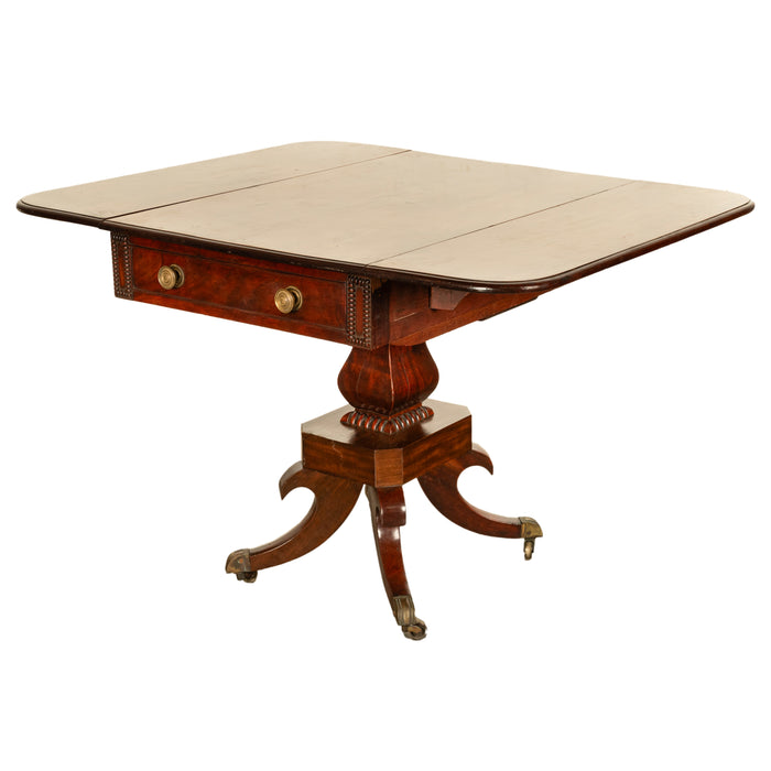 Antique Regency Mahogany Drop Leaf Twin Drawer Pembroke or Library Table 1810