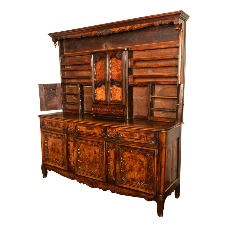 Antique French Provincial Normandy Carved Walnut Dresser Buffet Vaissilier 1790