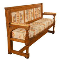 Antique 19th Century French Oak Bench Pew Pendleton Chief Joseph Fabric 1880