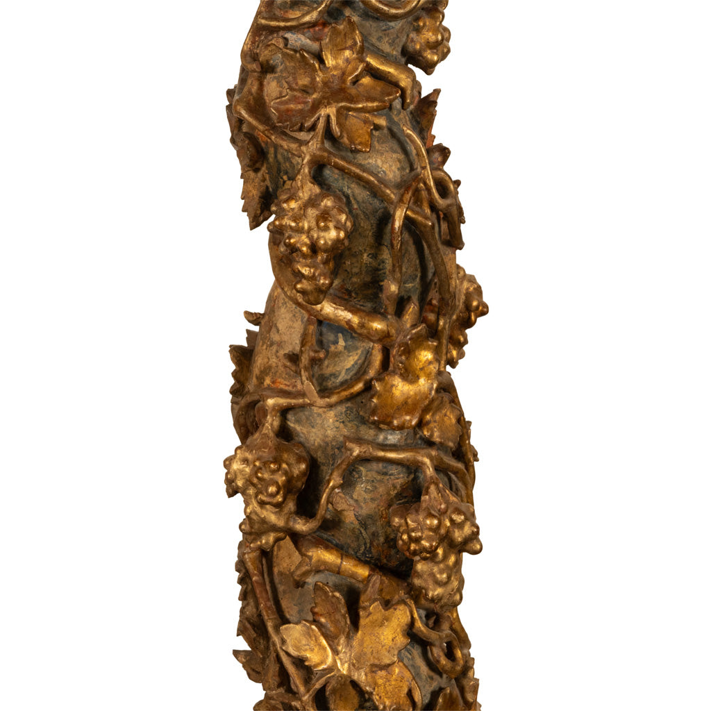 Antique Pair 17th Century Baroque Carved & Gilded Solomonic Columns Italy 1680