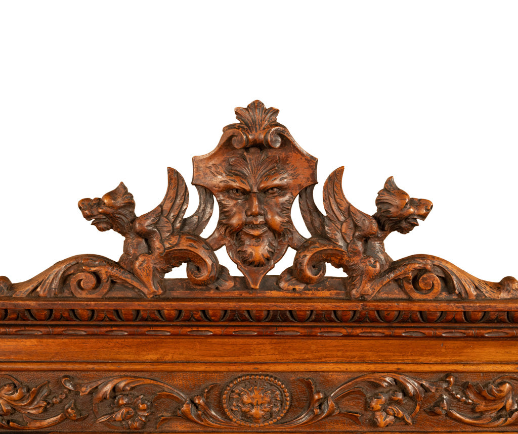 Antique Renaissance Revival Carved Walnut Green Man Savonarola Chair Circa 1890