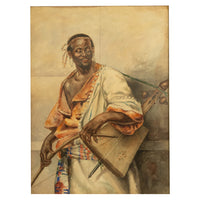 Antique 19thC Spanish Orientalist Painting North African Arab Berber Musician by Antonio Rivas, 1880