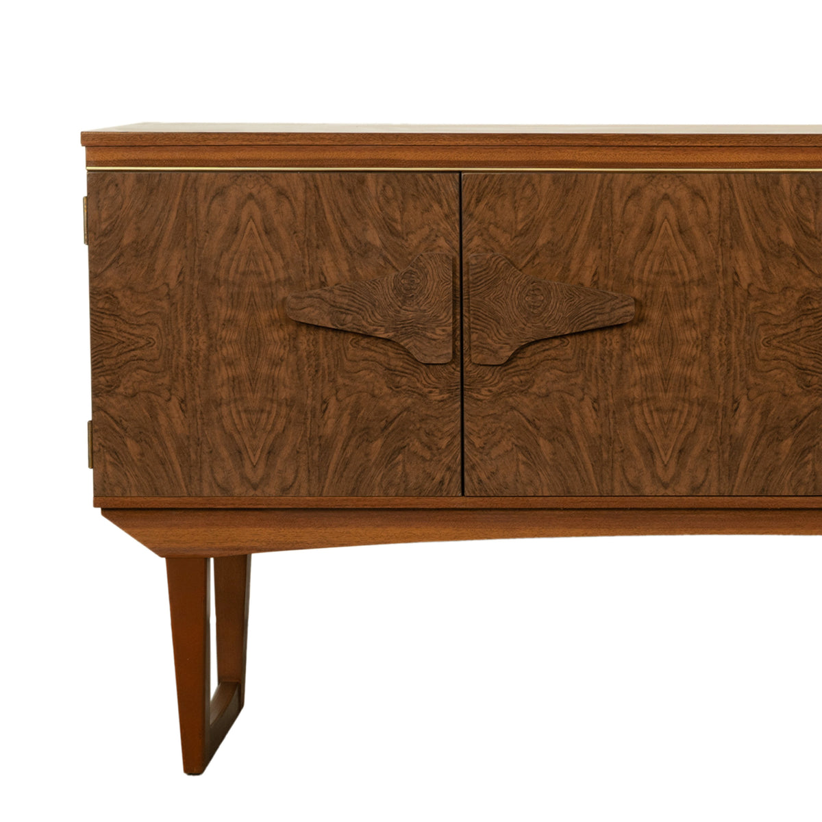 Mid Century Modern Danish Style Compact Zebra Wood Teak Credenza Sideboard 1960