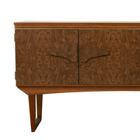 Mid Century Modern Danish Style Compact Zebra Wood Teak Credenza Sideboard 1960