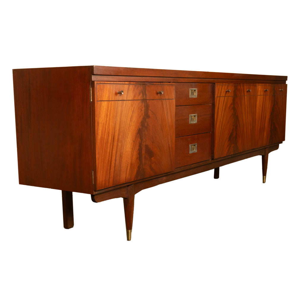 Mid Century Modern Danish Style Teak Mahogany Long Credenza Fully Restored 1966