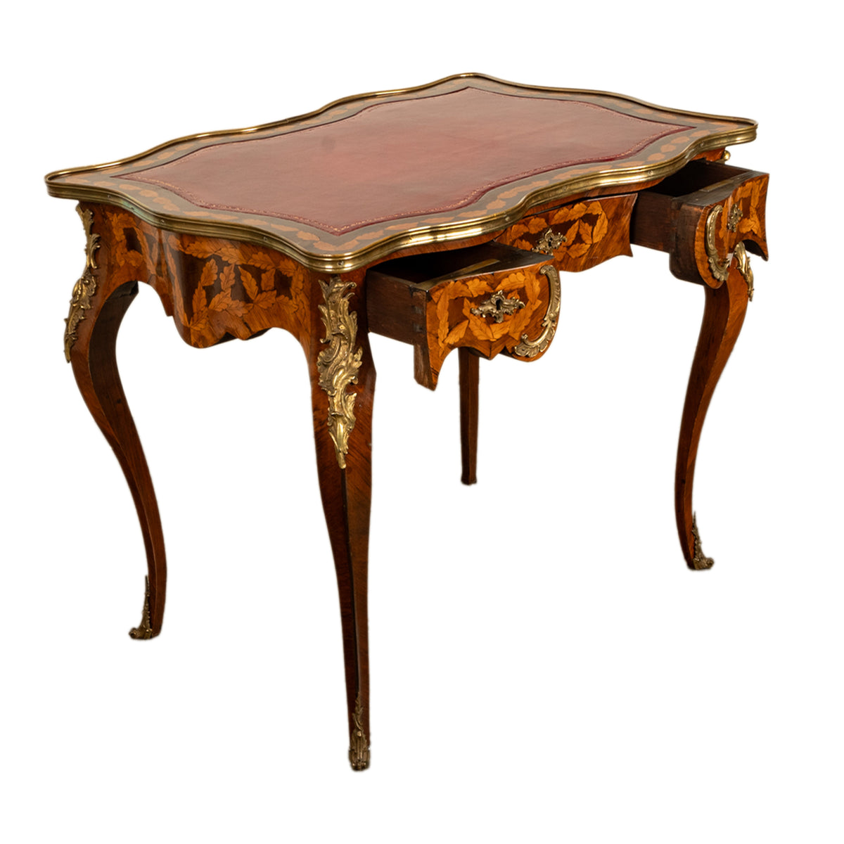Antique French Louis XV Ormolu Rosewood Marquetry Partner's Writing Table Desk 1860