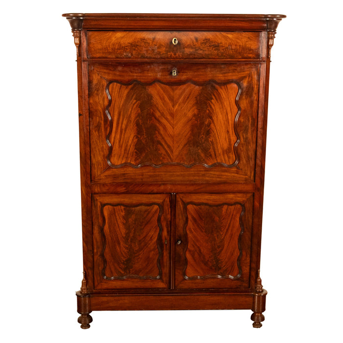 Antique Austrian Flame Mahogany Biedermeier Secretary Desk Cabinet Chest 1860