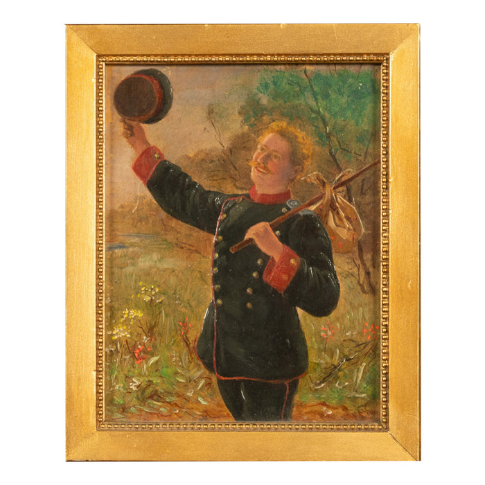 Antique German Miniature Oil Painting Alpine Bavarian Army Soldier Portrait by Emil Karl Rau, 1898