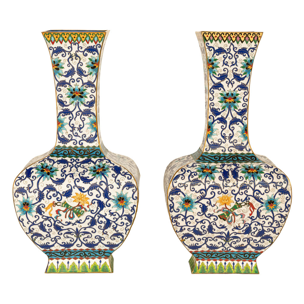 Antique Pair Monumental Chinese Qing Qianlong Period Cloissoné Enamel Vases 1795