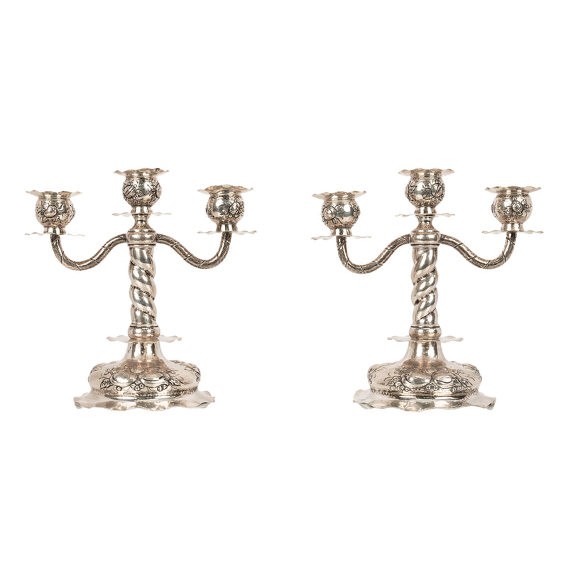 Pair Art Deco Swedish Silver 3 Branch Candelabras Candlesticks C.G.Hallberg 1927