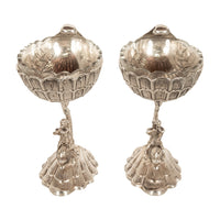 Antique Pair German Silver Master Salts Grotto Shells Putti Dolphins Hannau 1890