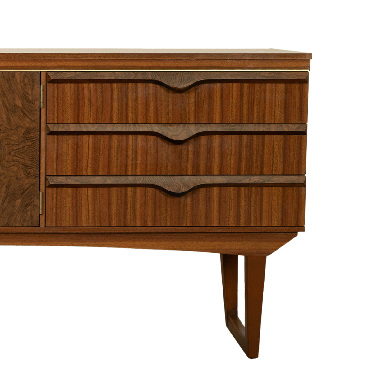Mid Century Modern Danish Style Compact Zebra Wood Teak Credenza Sideboard 1960