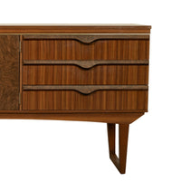 Mid Century Modern Danish Style Compact Zebra Wood Teak Credenza Sideboard 1960