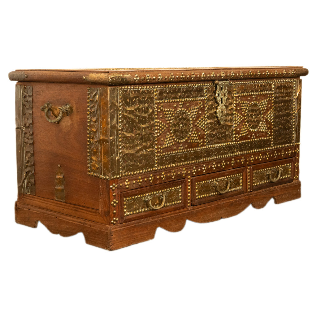 Antique 19thC Zanzibar Omani Teak & Brass Stud & Copper Clad Dowry Chest 1890