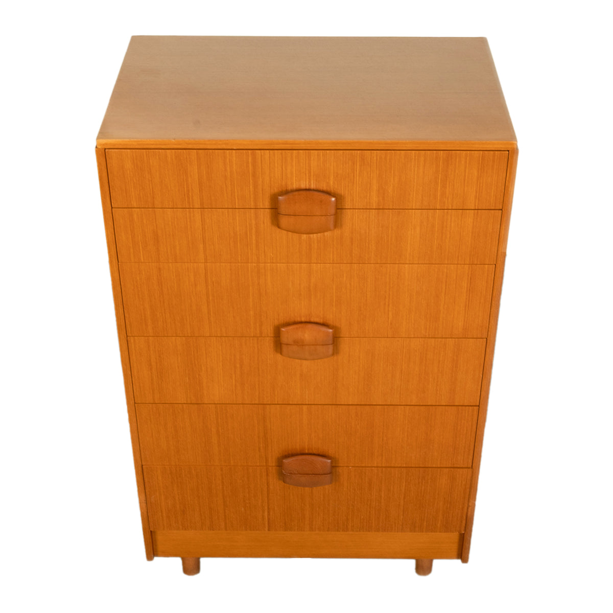 Mid Century Modern Danish Tall Boy Teak Chest of Drawers Six Drawer Dresser 1960