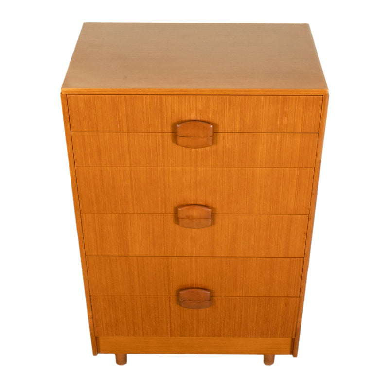 Mid Century Modern Danish Tall Boy Teak Chest of Drawers Six Drawer Dresser 1960