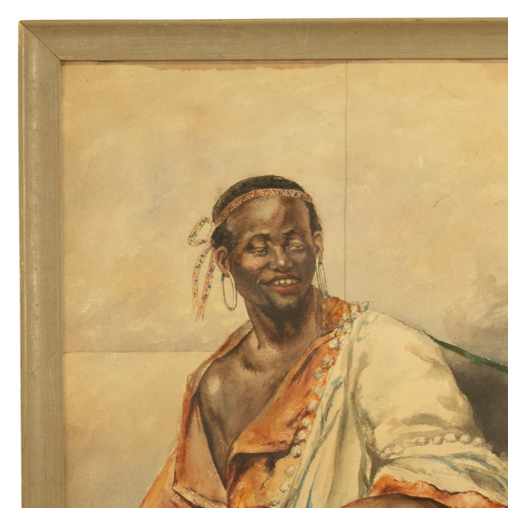Antique 19thC Spanish Orientalist Painting North African Arab Berber Musician by Antonio Rivas, 1880