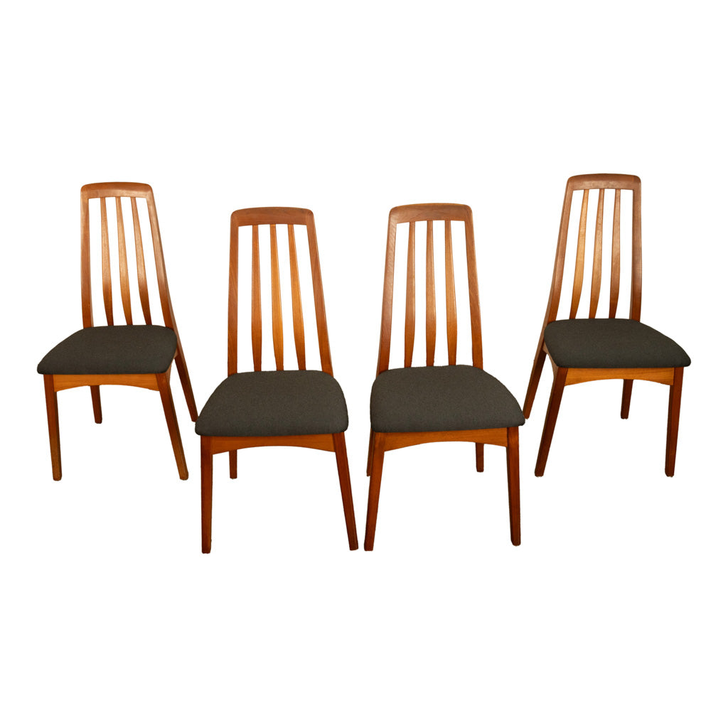 Set 4 Danish Mid Century Modern "Eva" Teak Dining Chairs by Niels Koefoed 1964