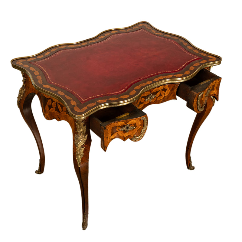 Antique French Louis XV Ormolu Rosewood Marquetry Partner's Writing Table Desk 1860