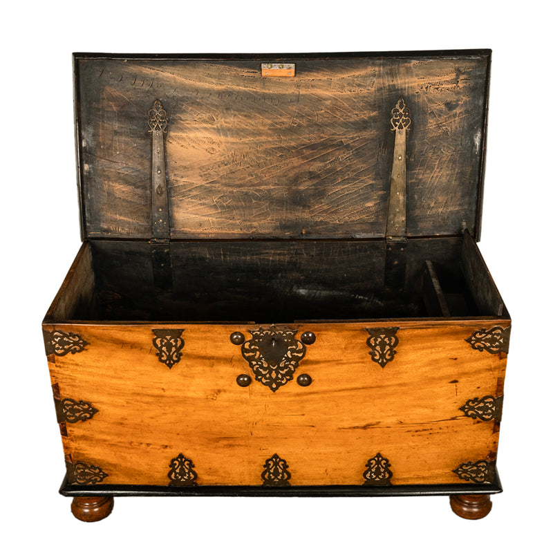 Antique 18th Century Dutch Colonial East India Co Teak & Brass VOC Chest 1740
