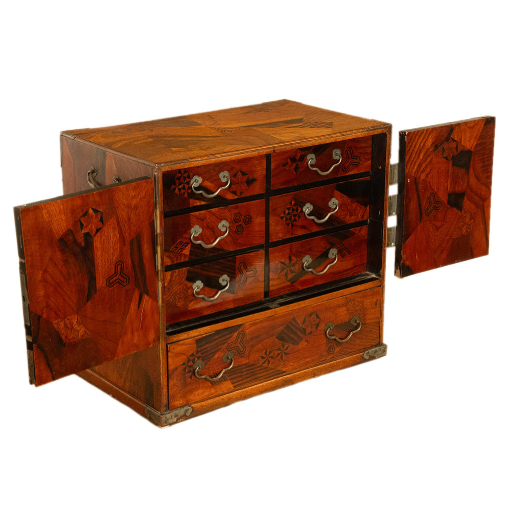 Antique Japanese Meiji Kodansu Tansu Marquetry Table Cabinet Jewelry Chest 1880