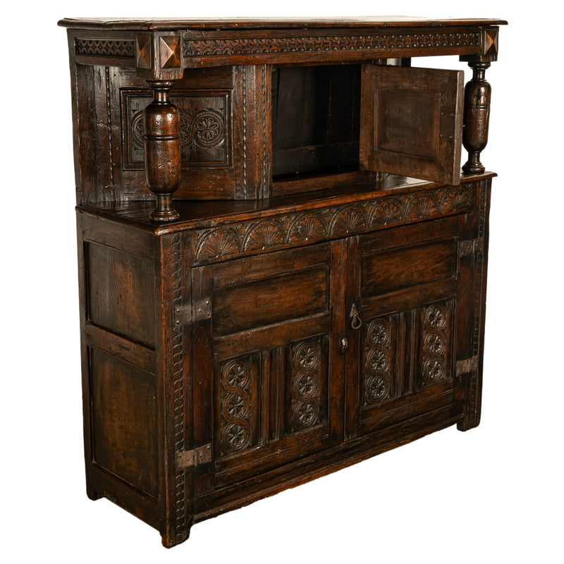 Antique 17th Century Elizabethan Tudor Period Carved Oak Court Cupboard Cabinet Circa 1600