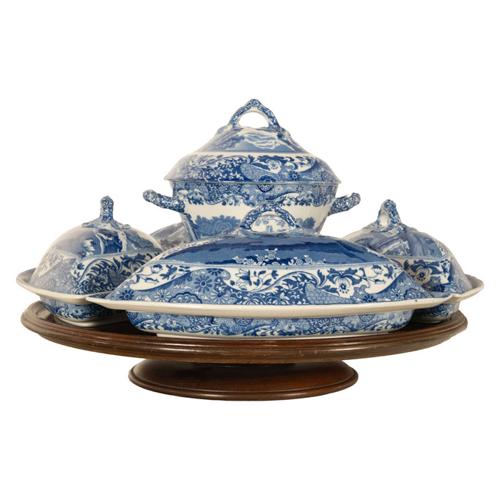 Antique Copeland Spode Blue & White Porcelain "Italian" Pattern Lazy Susan 1890