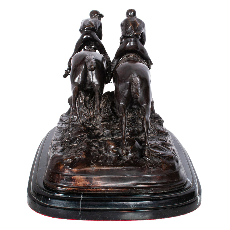 Antique French 19th Bronze Equestrian Group Horses Jockeys Statue Sculpture by by Paul Louis Emile Loiseau-Rousseau, Paris 1895