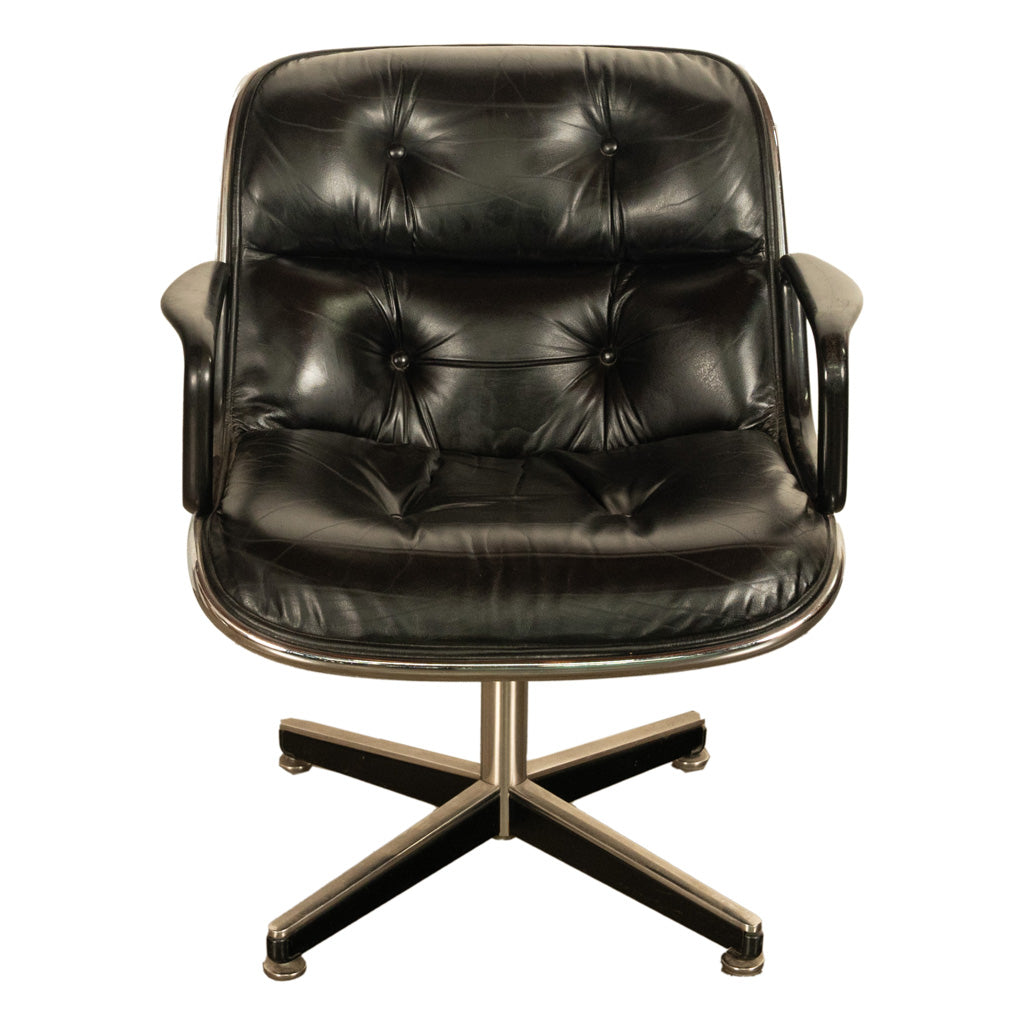 Set of 4 Mid Century Modern Charles Pollock Knoll Black Leather Executive Chairs, 1963