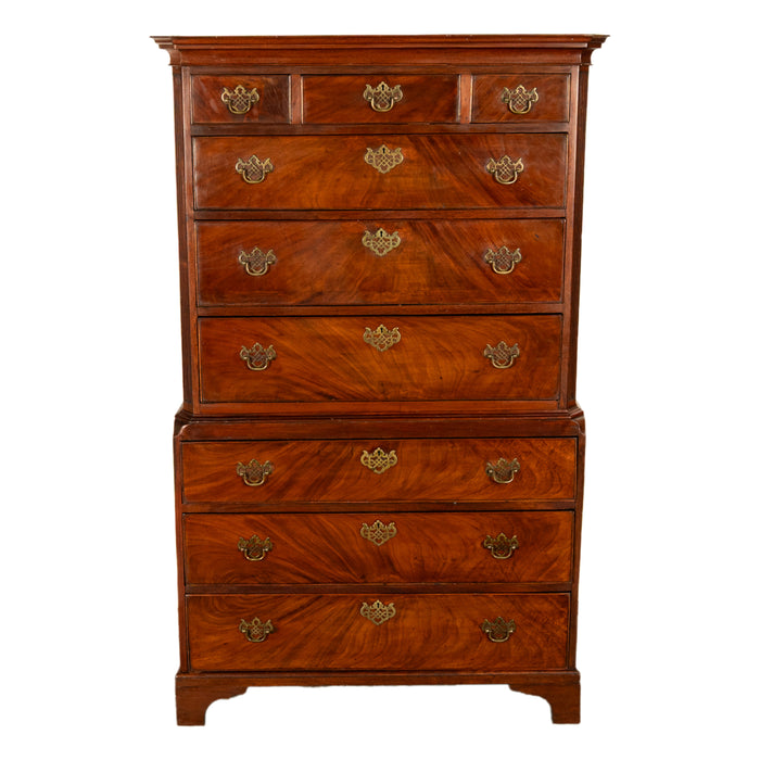 Antique 18th Century Georgian Flame Mahogany Chest on Chest Highboy Dresser 1780