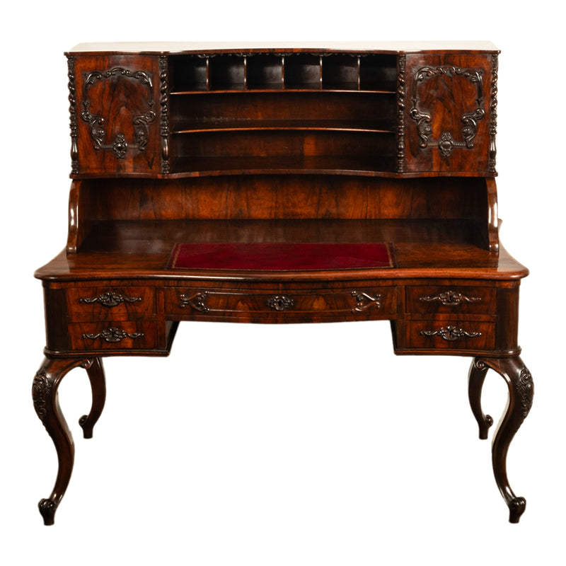 Antique French Carved Rosewood Louis Philippe Rococo Desk Bureau Writing Table Circa 1850