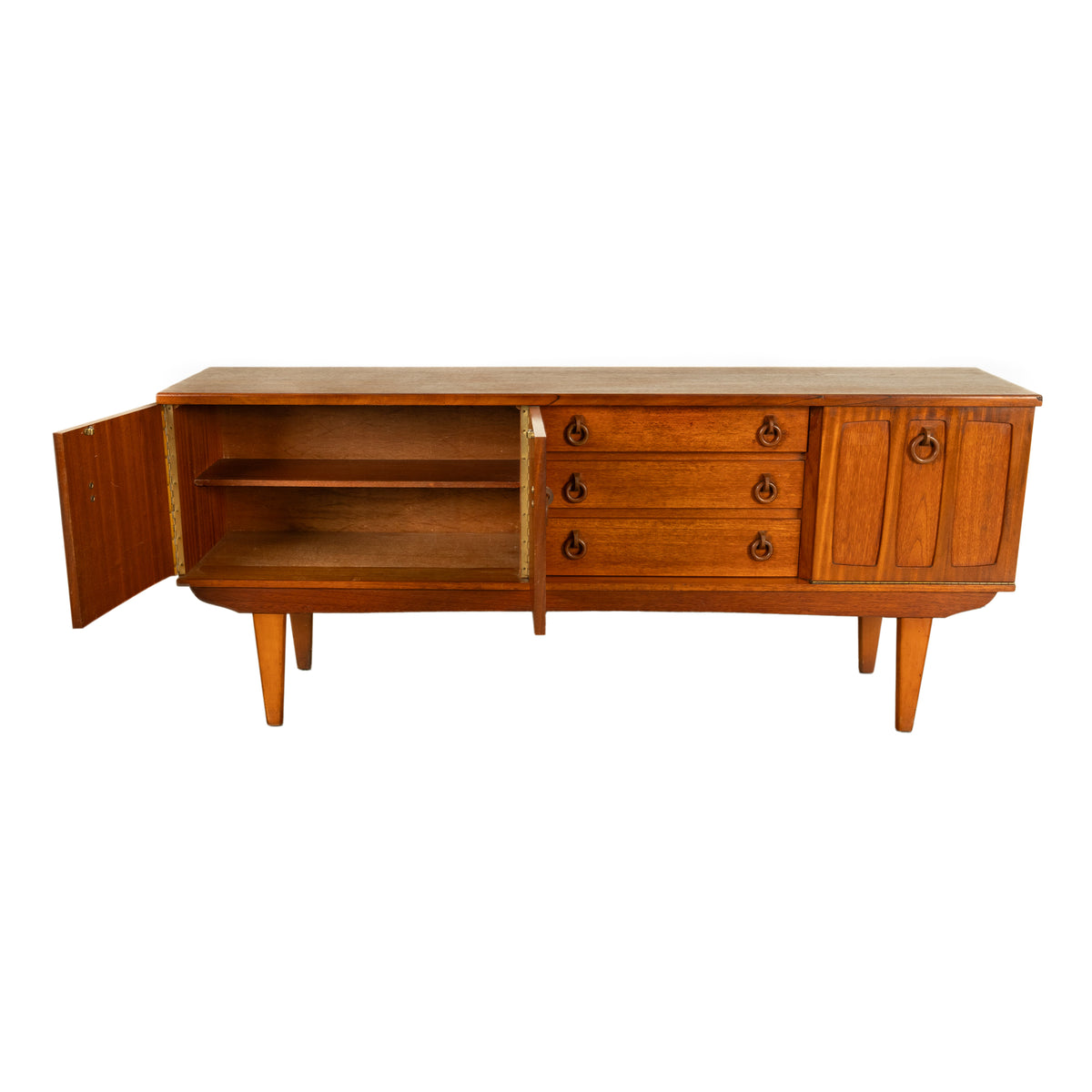 Mid Century Modern Danish Style Teak Credenza Sideboard Buffet Bar Cabinet 1960s