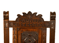 Antique Welsh Carved Oak Eisteddfod Bardic Chair Newmarket Trelawnyd Wales 1901