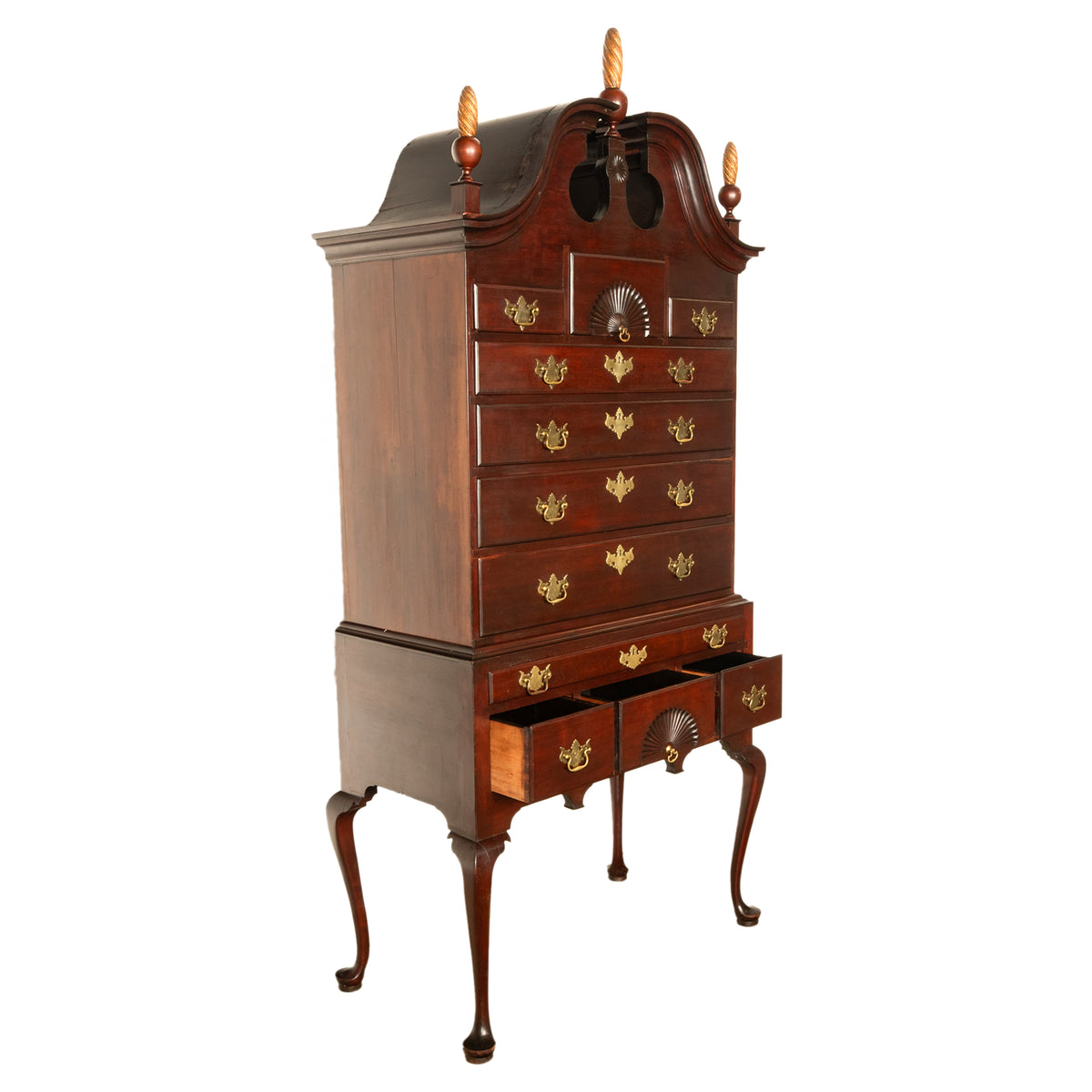 Antique 18thC American Federal Queen Anne Mahogany Bonnet-Top Highboy Salem Massachusetts 1790