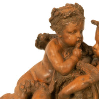 Antique 19thC French Naturalism Terracotta Sculpture "La Source" Putti Sculpture by Albert-Ernest Carrier-Belleuse,1864