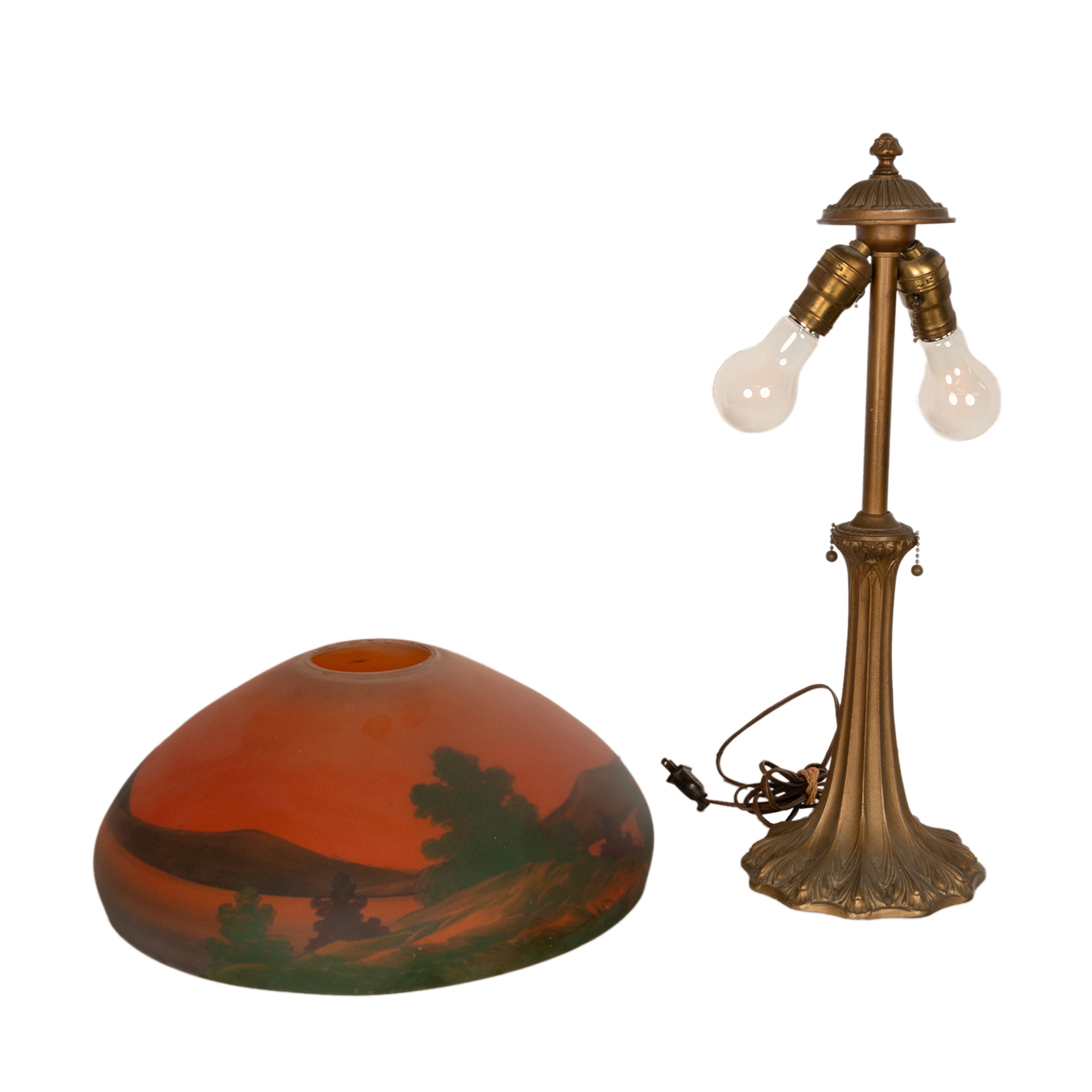 Antique American Pittsburgh Reverse Painted Glass Bronze Table