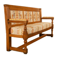 Antique 19th Century French Oak Bench Pew Pendleton Chief Joseph Fabric 1880