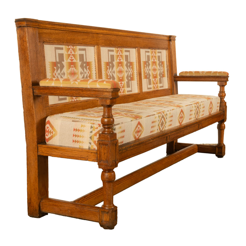 Antique 19th Century French Oak Bench Pew Pendleton Chief Joseph Fabric 1880