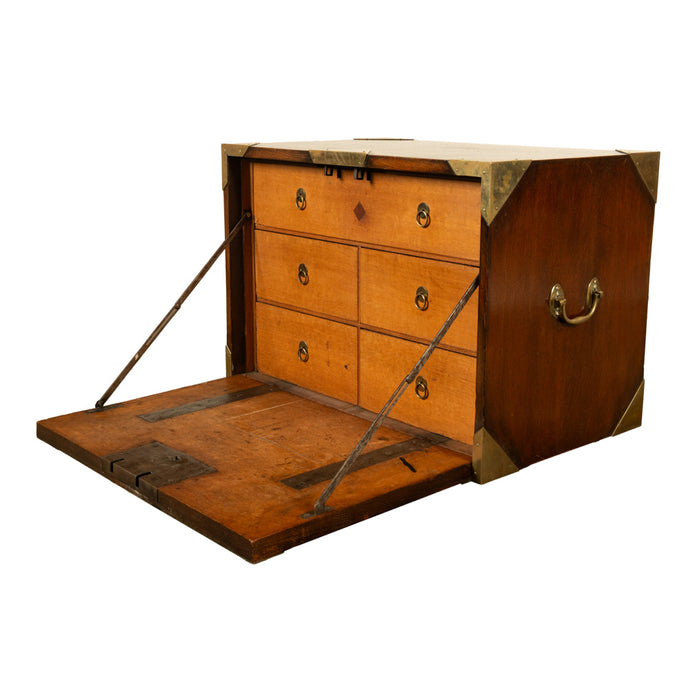 Antique 19th Century Oak Brass Campaign Chest Document Captain's Strong Box 1780