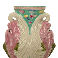 Pair Antique Chinese Qing Dynasty Wucai Glaze Porcelain Double Dragon Fish Vases, 1890