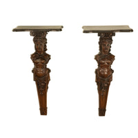 Antique 19thC Italian Carved Walnut Renaissance Revival Pair Caryatid Brackets, Circa 1850