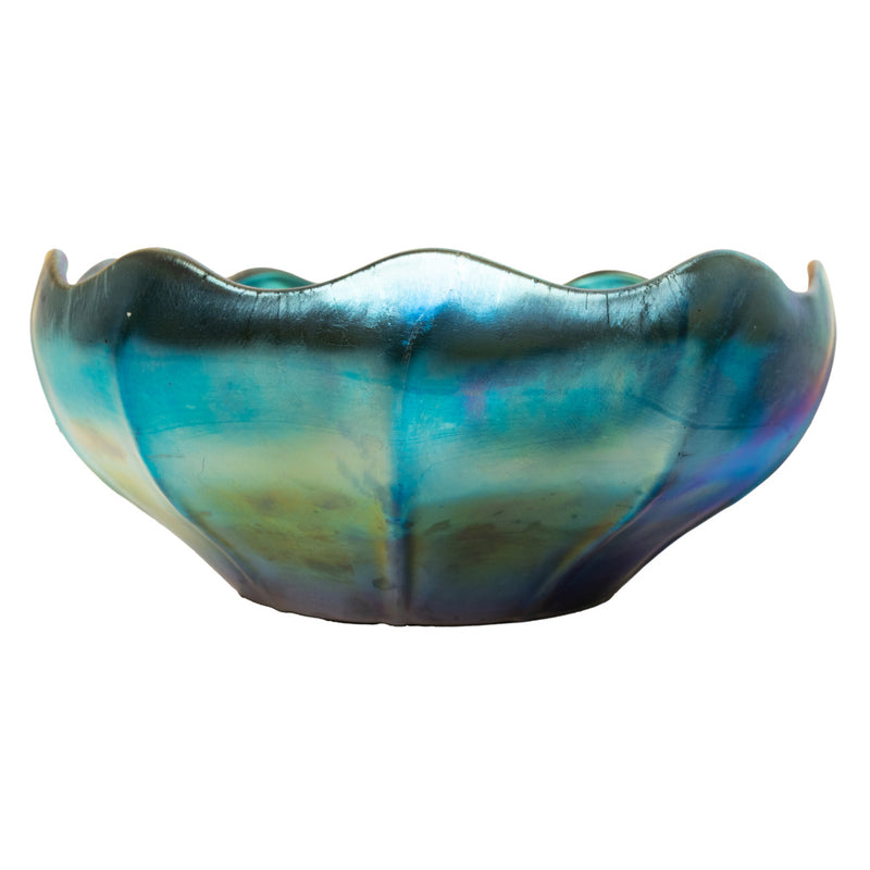 Antique Tiffany Studios Blue Iridescent Favrile Art Glass Bowl Signed "LCT" 1905