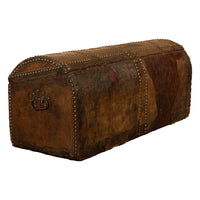 Antique 17th Century Italian Leather and Pine & Brass Stud Work Carriage Chest Trunk 1680