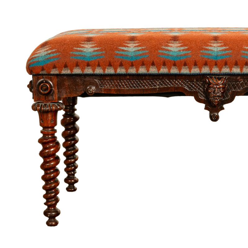 Antique American Renaissance Revival Window Music Bench Seat Pendleton Wool 1870
