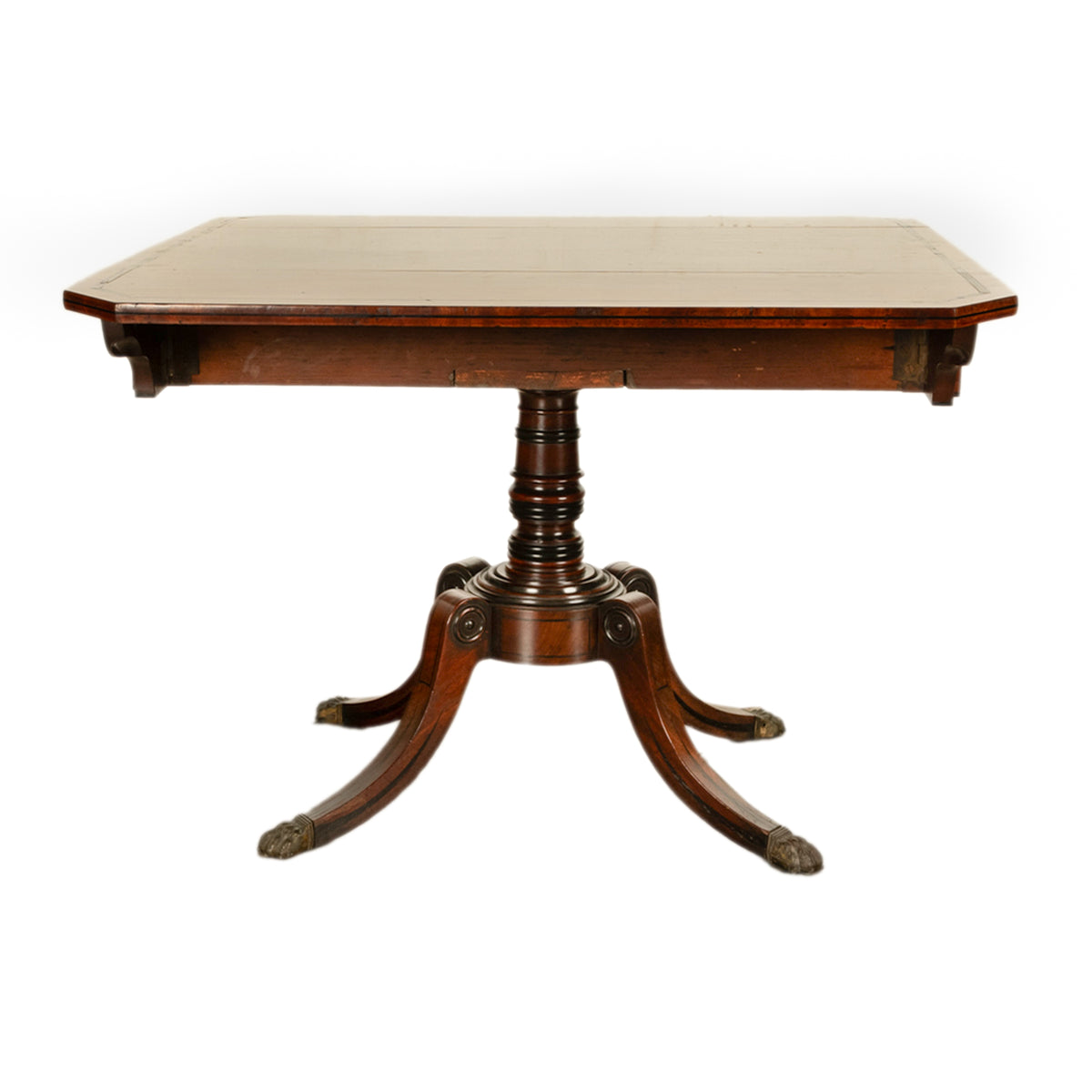 Antique Georgian Regency Inlaid Ebony Mahogany Pembroke Drop Leaf Pedestal Table 1810
