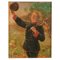 Antique German Miniature Oil Painting Alpine Bavarian Army Soldier Portrait by Emil Karl Rau, 1898