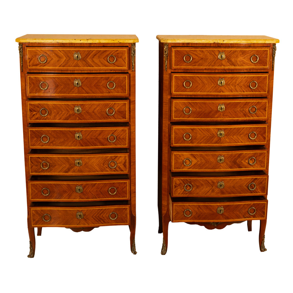 Pair Antique French Semainier Ormolu Marble Chests of Drawers by Kahn & Cie 1895